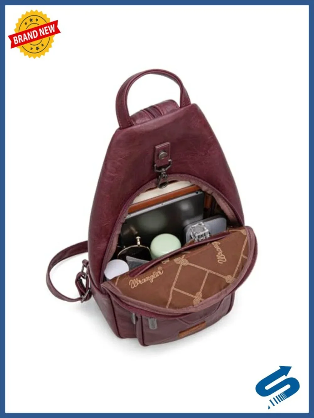 Convertible Faux Leather Sling Backpack Crossbody for Hiking Travel with